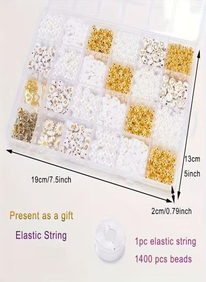 Guellix White Gold DIY Bracelet Kit Jewelry Making Set Beads Alphabet Pearl Golden Charms Elastic Thread Tools Storage Box for Girls Kids Women Art Craft Hobby Gift Set Golden White Article - Image 3